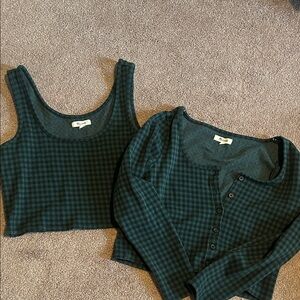 Madewell Green Plaid Crop Top Set